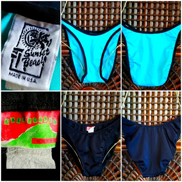Bikini Bottoms Two-Fer Turquoise-Black Size Medium EUC - Picture 1 of 12